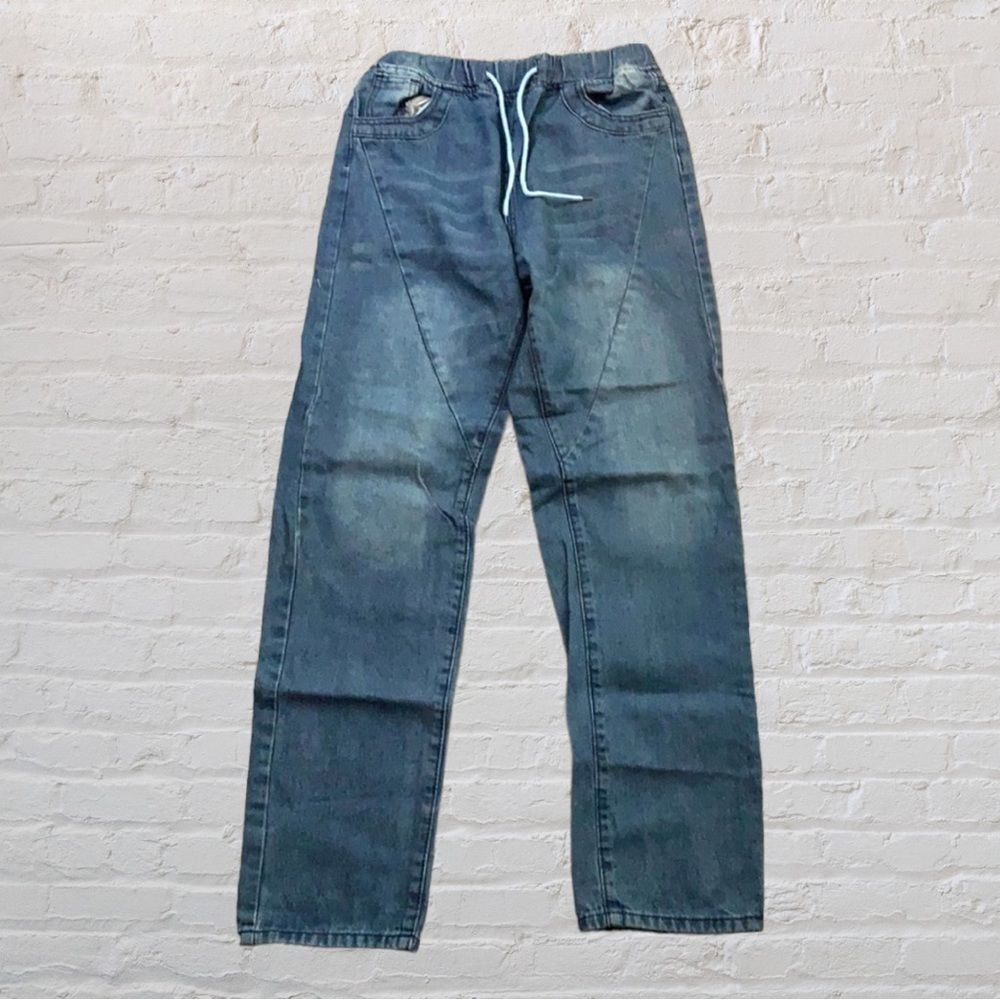 MISSLOOK elastic waist band denim pants diagonal front seam five pockets small